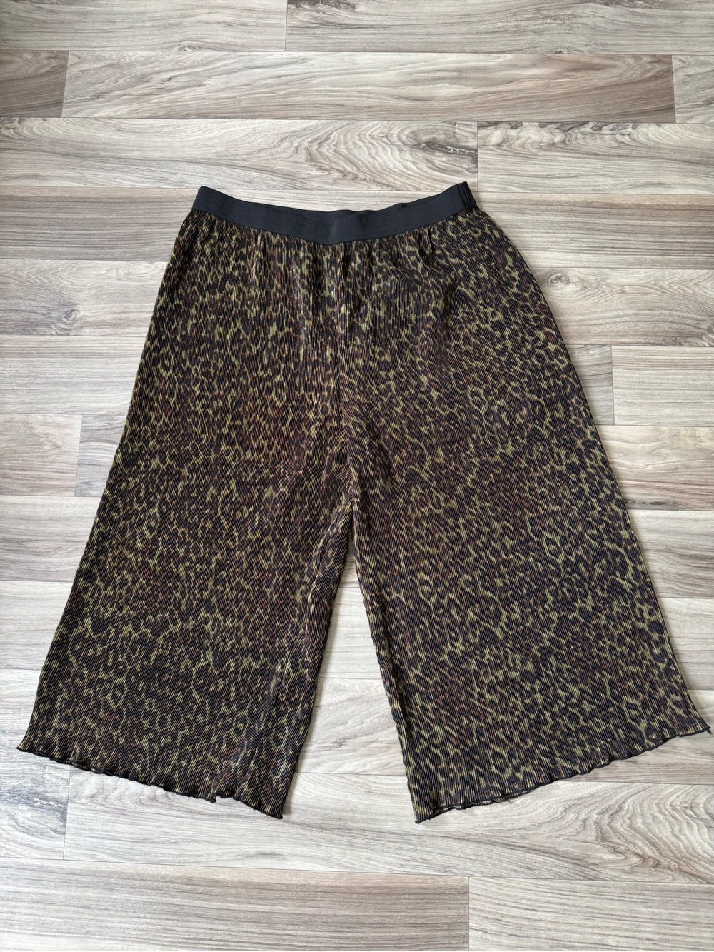 NWT Bob Mackie Leopard Print Wide Leg Cropped Pant Elastic Waist Size XL
